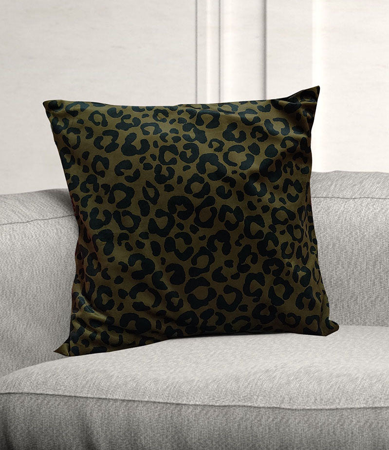 Olive Green Leopard Printed Cushion Cover