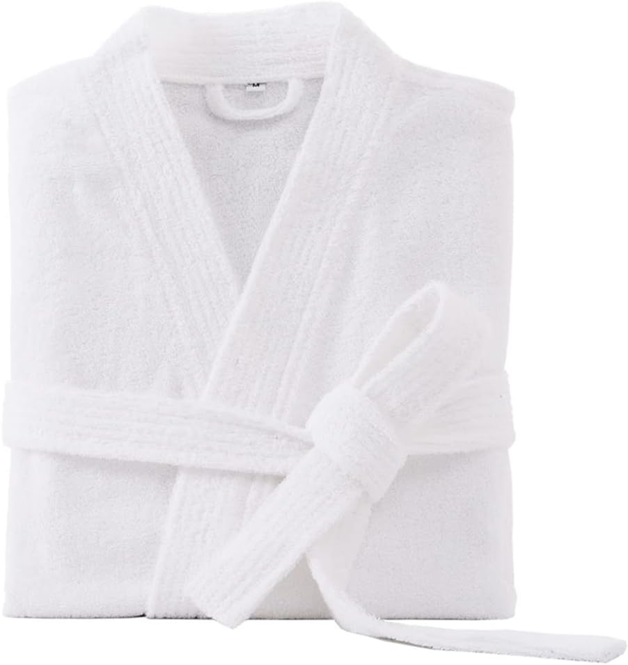 Premium Quality Cotton Bathrobe for Men Long Thick Absorbent Bath Robe - White