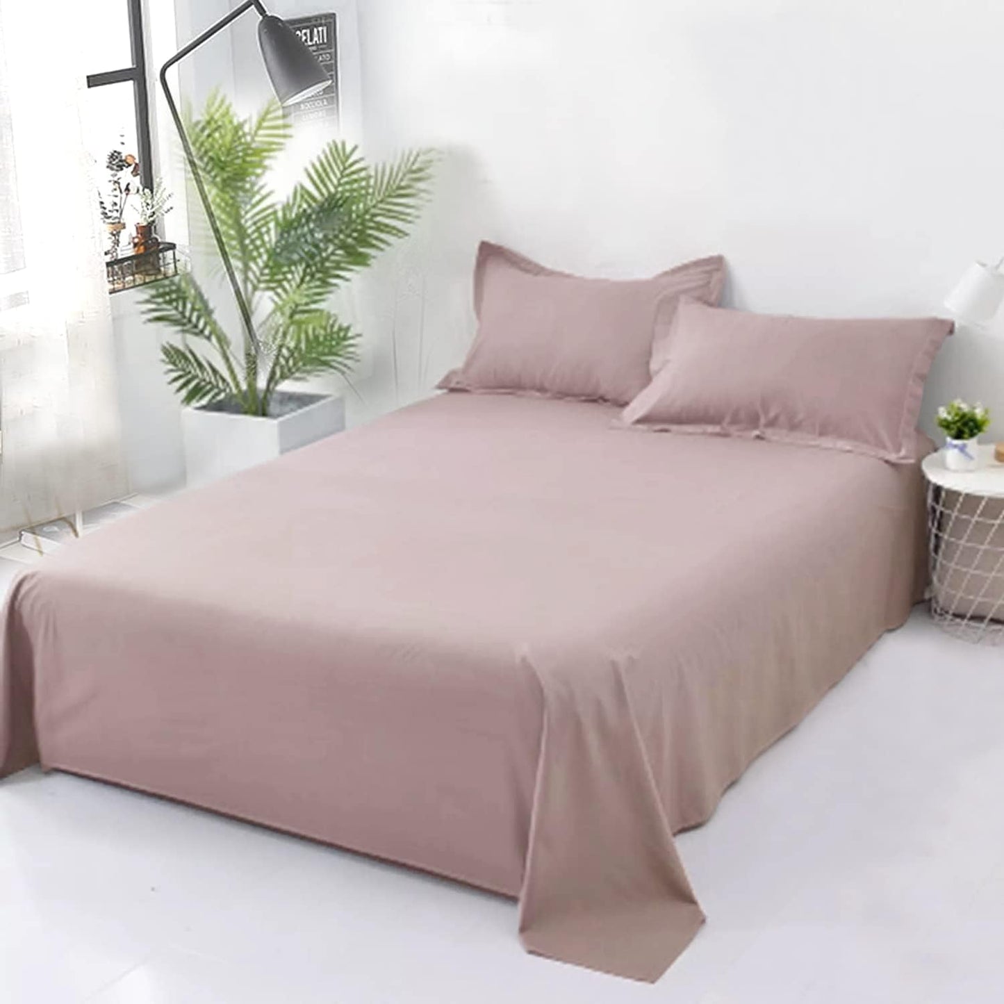 Beige Plain Cotton Bedsheet Set – Soft & Durable