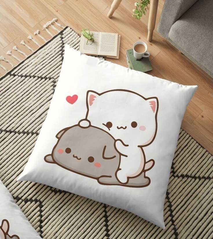 Peach and Goma Mochi Cat Velvet Cushion Cover