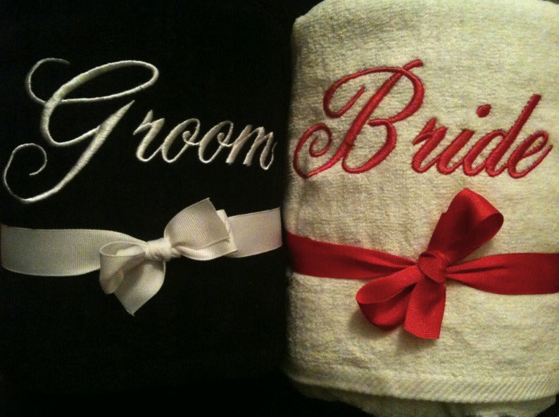 Bride Groom, King and Queen, Him Her Couple Towel Sets, Wedding Housewarming Gifts