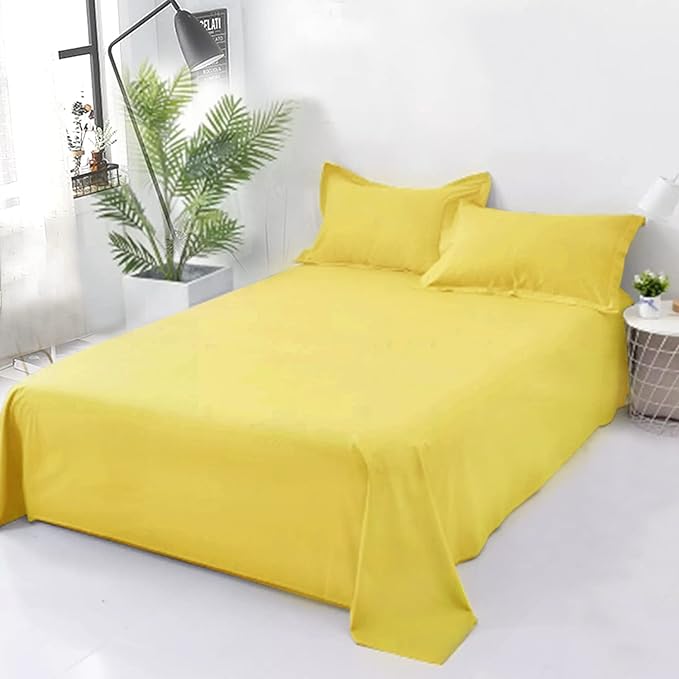 Yellow Plain Cotton Bedsheet Set – Soft & Durable