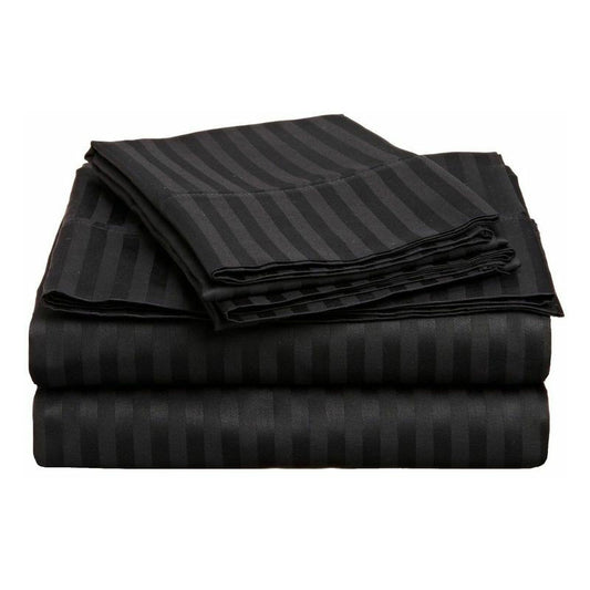 Black Cotton Satin Flat Bed Sheet Set