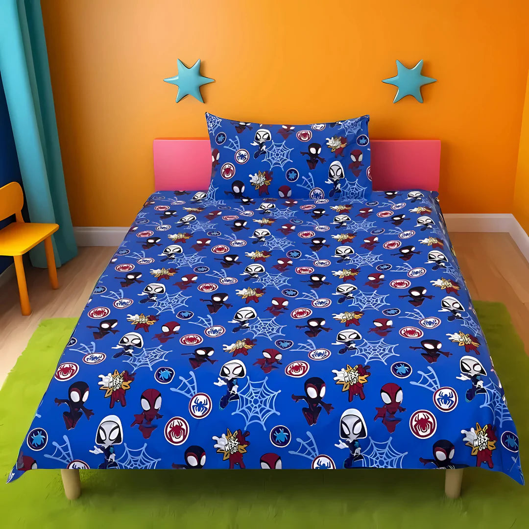 Blue Disney Spidey Printed Kids Single Bedsheet Set