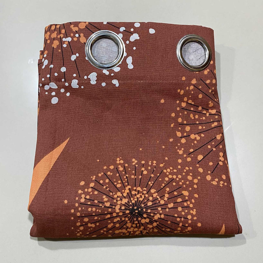 Brown Vintage Leaf Print Duck Curtain - Single Panel