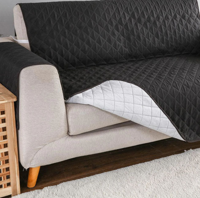 Black 6 Seater Quilted Sofa Cover Set