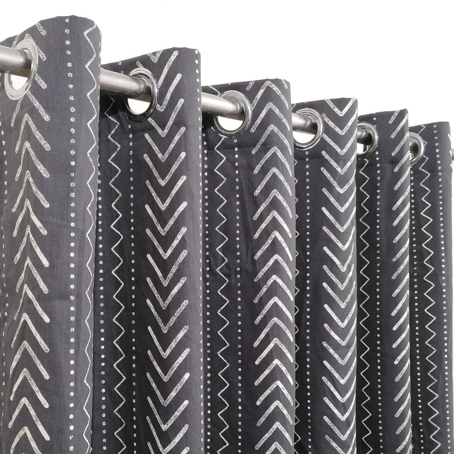 Dark Grey Printed Cotton Curtain