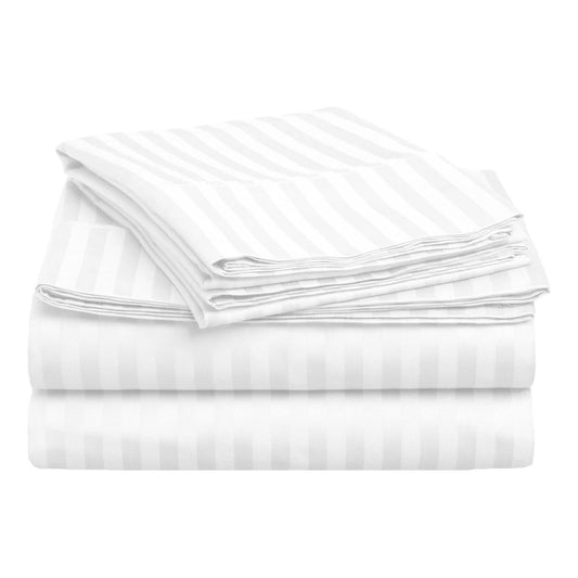 White Cotton Satin White Stripe King Size Flat Sheet Set