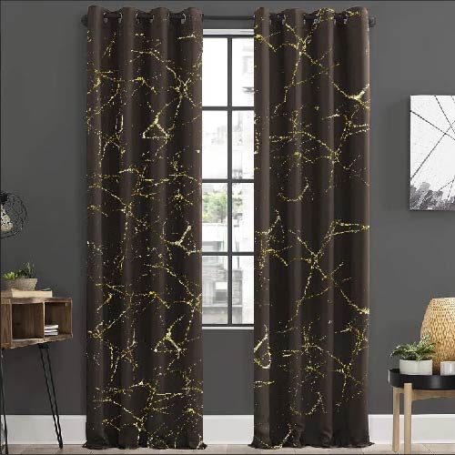 Brown Gold Pattern Velvet Curtains - Pair