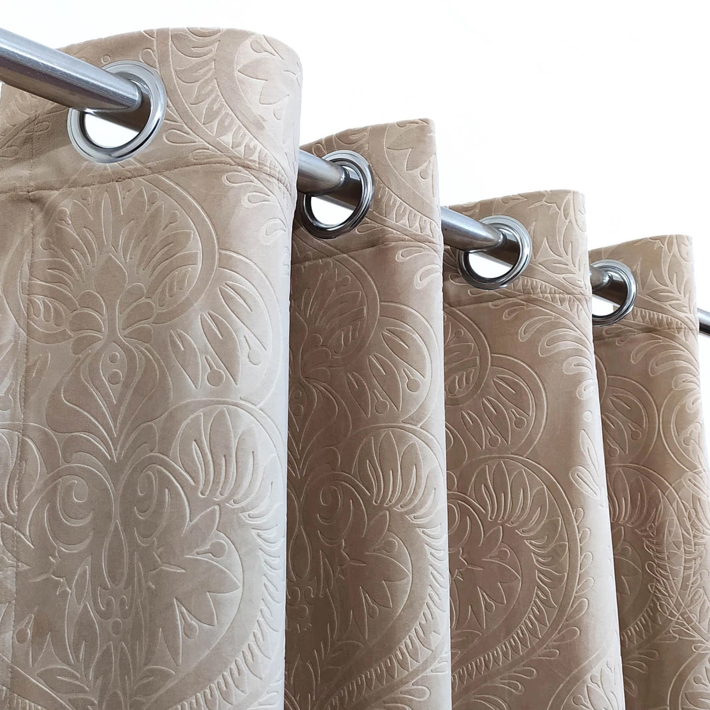 Beige Premium Self-Embossed Velvet Curtains – Soft, Stylish & Durable