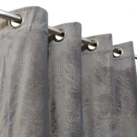 Grey Premium Self-Embossed Velvet Curtains – Soft, Stylish & Durable