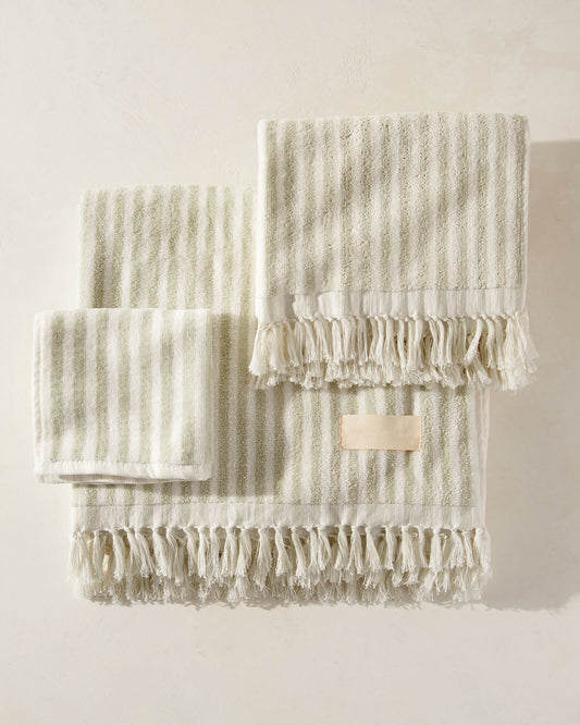 3 Piece Premium Quality Green Striped Towels Set