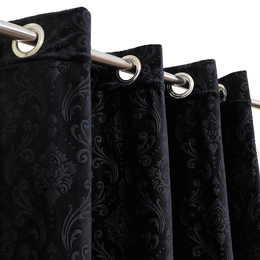 Black Premium Self-Embossed Velvet Curtains – Soft, Stylish & Durable