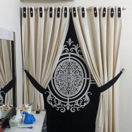 Off White & Black Laser Cut Design Blinds, Curtains & Belts