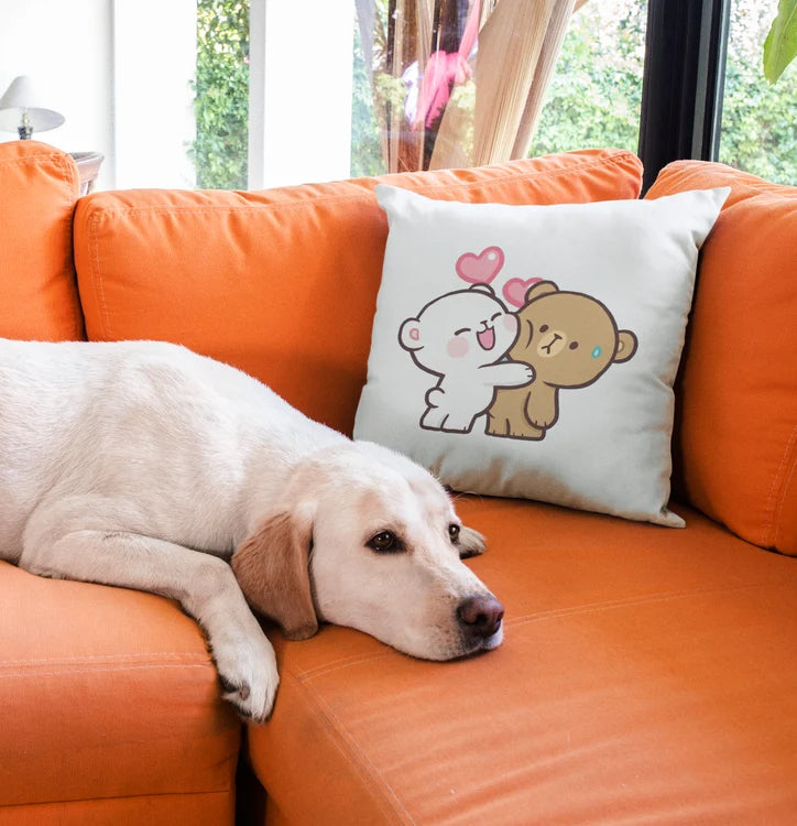 Mocha Bear Printed Cushion Throw