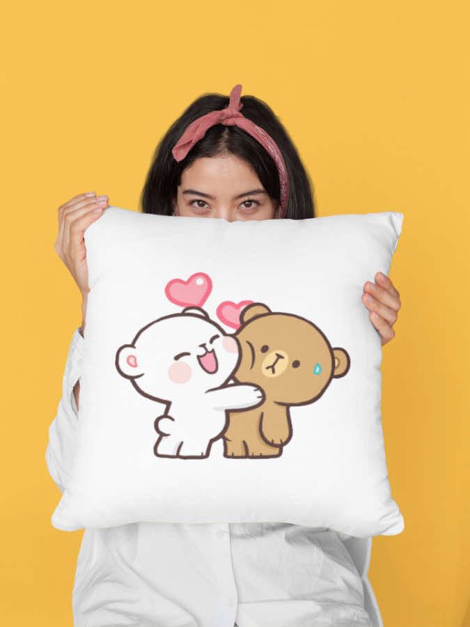 Mocha Bear Printed Cushion Throw