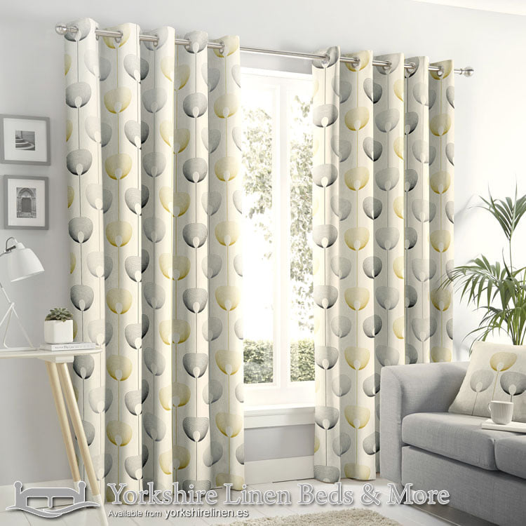 Fusion - Delta - 100% Cotton Pair of Eyelet Lined Curtains - 66" Width x 72" - Pair