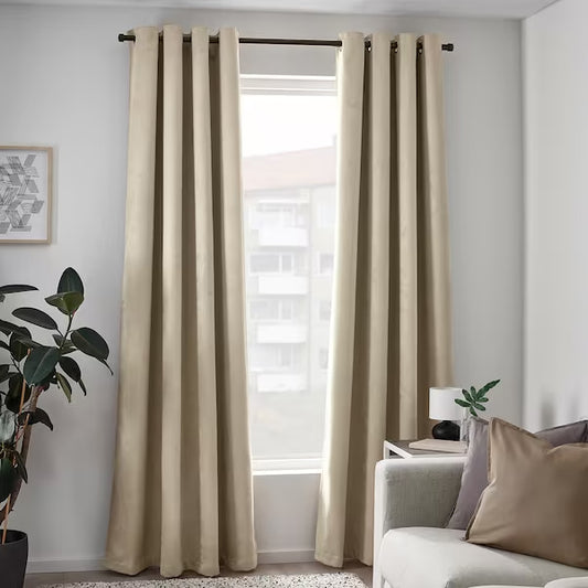 Beige Readymade Eyelet Curtains - Pair