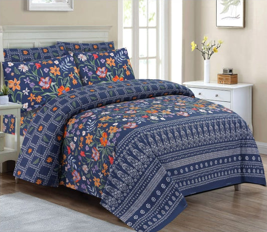 6 PC's Pure Cotton Bed Sheet & Comforter Set