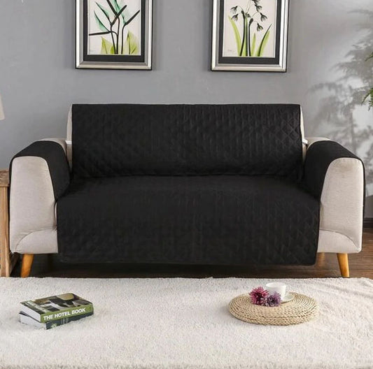 Black 6 Seater Quilted Sofa Cover Set