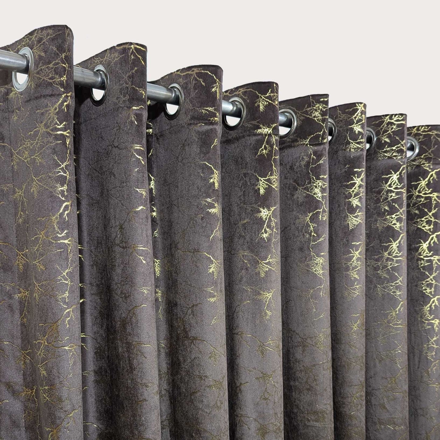 Dark Brown Velvet Textured Curtain