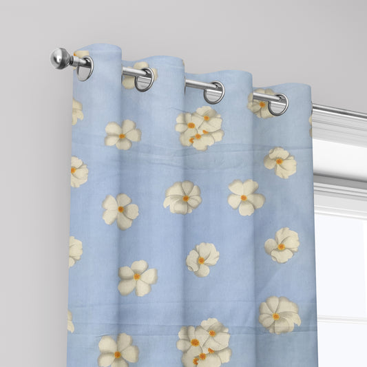Light Blue Floral Printed Duck Cotton Curtain