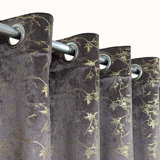 Dark Brown Velvet Textured Curtain