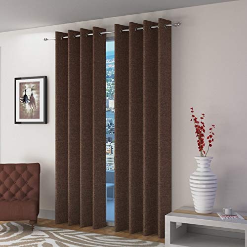 Dark Brown Jute Window Curtains Set of 2 Panels