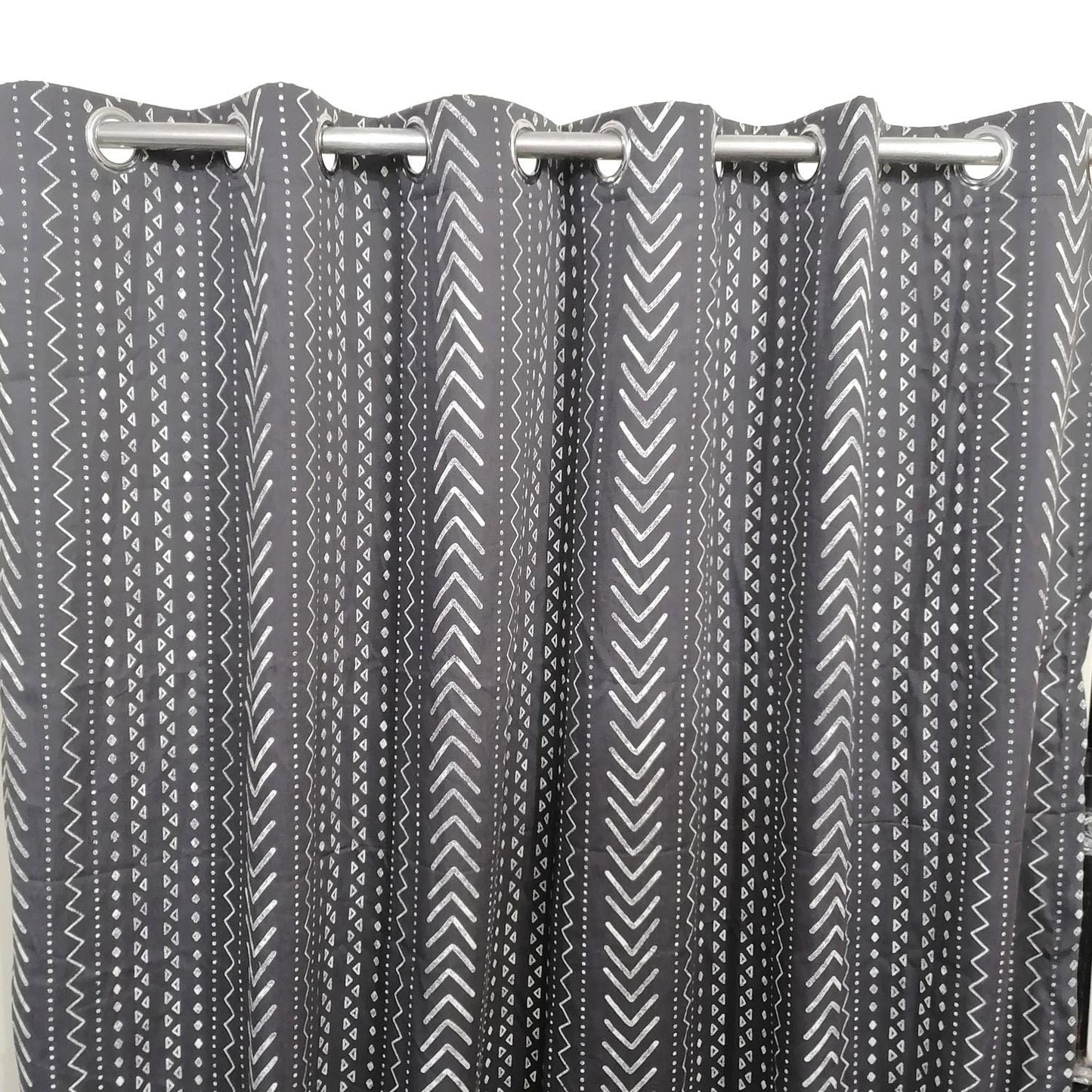 Dark Grey Printed Cotton Curtain