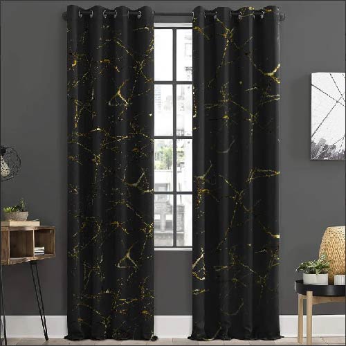 Black Gold Pattern Velvet Curtains - Pair