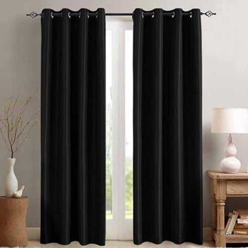 Black Pair Of Elegant Plain Silk Curtain