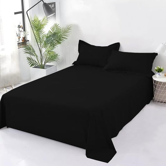 Black Plain Cotton Bedsheet Set – Soft & Durable
