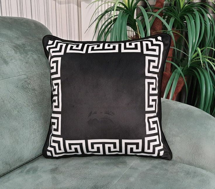 Black White Velvet Cushion Cover