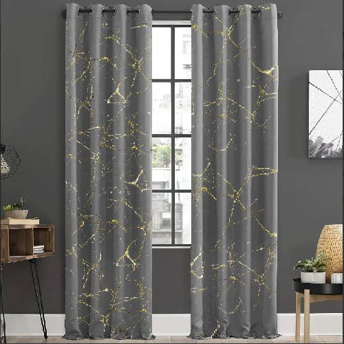 Grey Gold Glitter Velvet Curtains - Pair