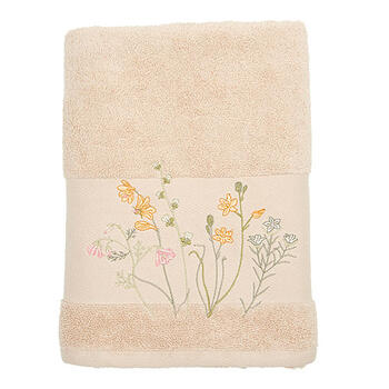 Beige Embroidered Cotton Bath Towel