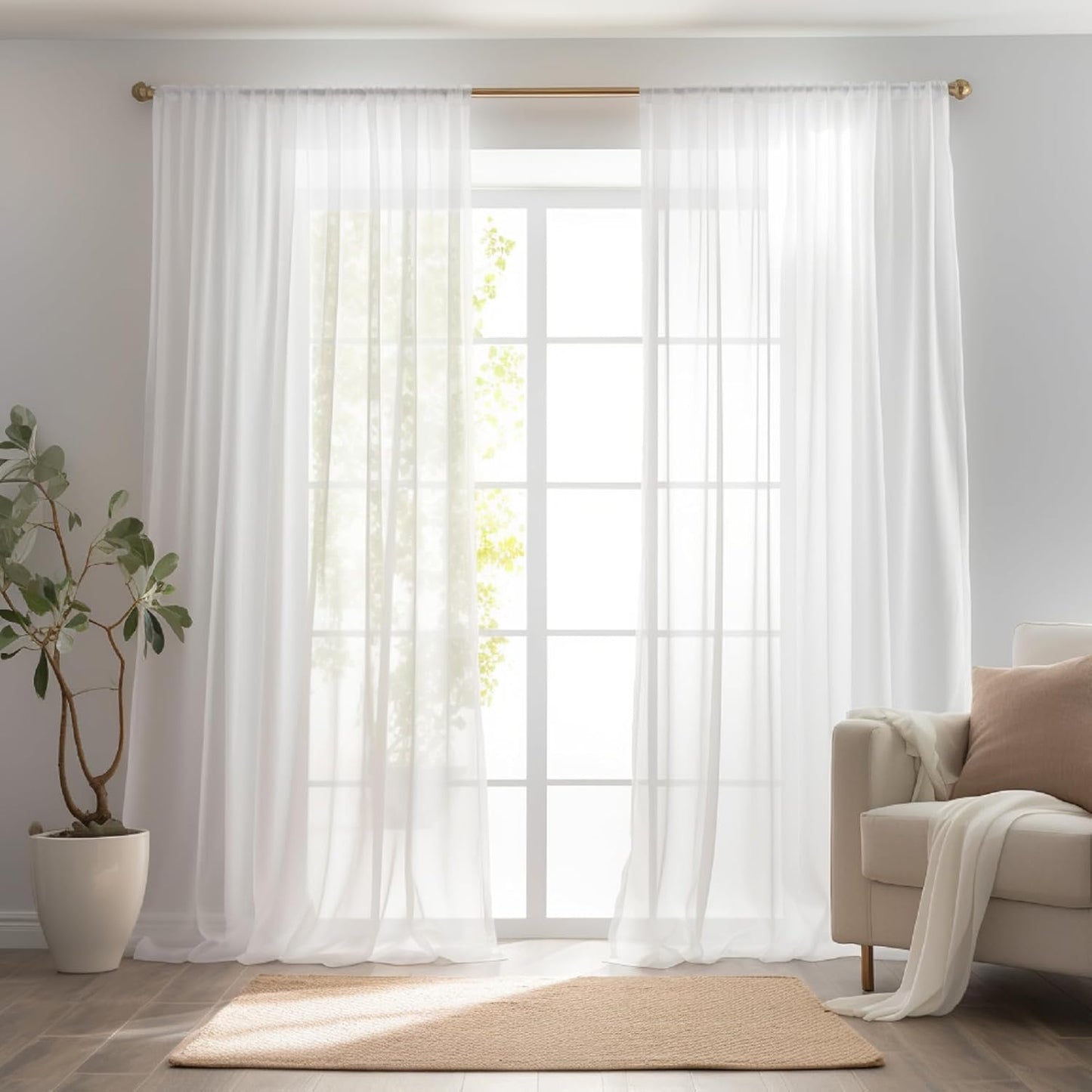 Net Curtains Light Filtering Window Treatment Sheer & Drapes Slot Top Sheer Curtains for Bedroom