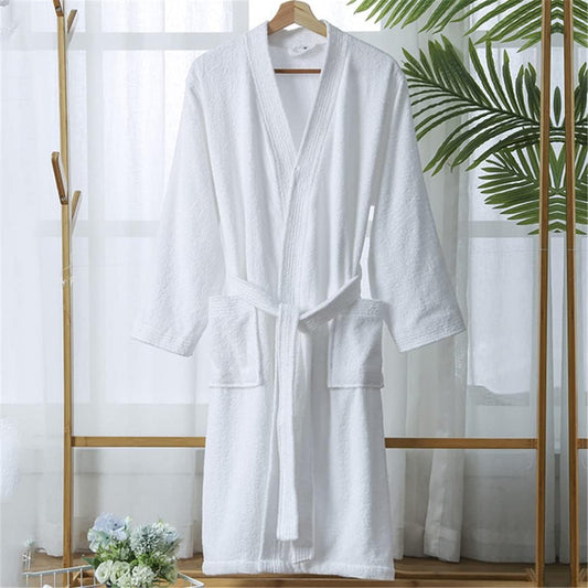 Premium Quality Cotton Bathrobe for Men Long Thick Absorbent Bath Robe - White