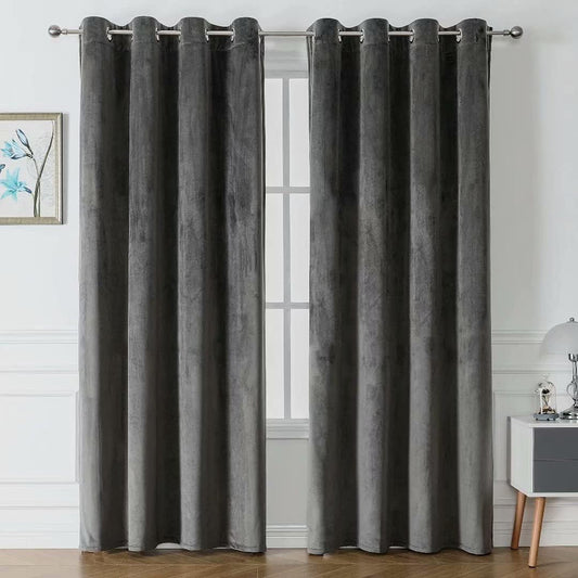 Dark Grey Velvet Curtains for Bedroom 52 x 95 inch Window Drapes for Living Room- 2 Panels