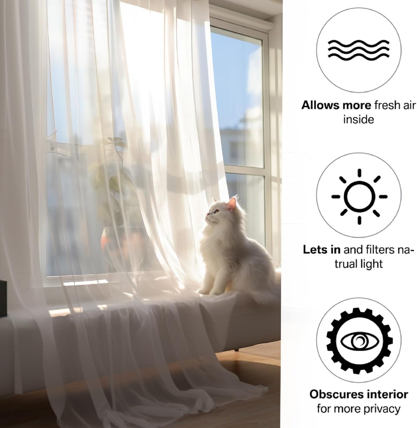 Net Curtains Light Filtering Window Treatment Sheer & Drapes Slot Top Sheer Curtains for Bedroom