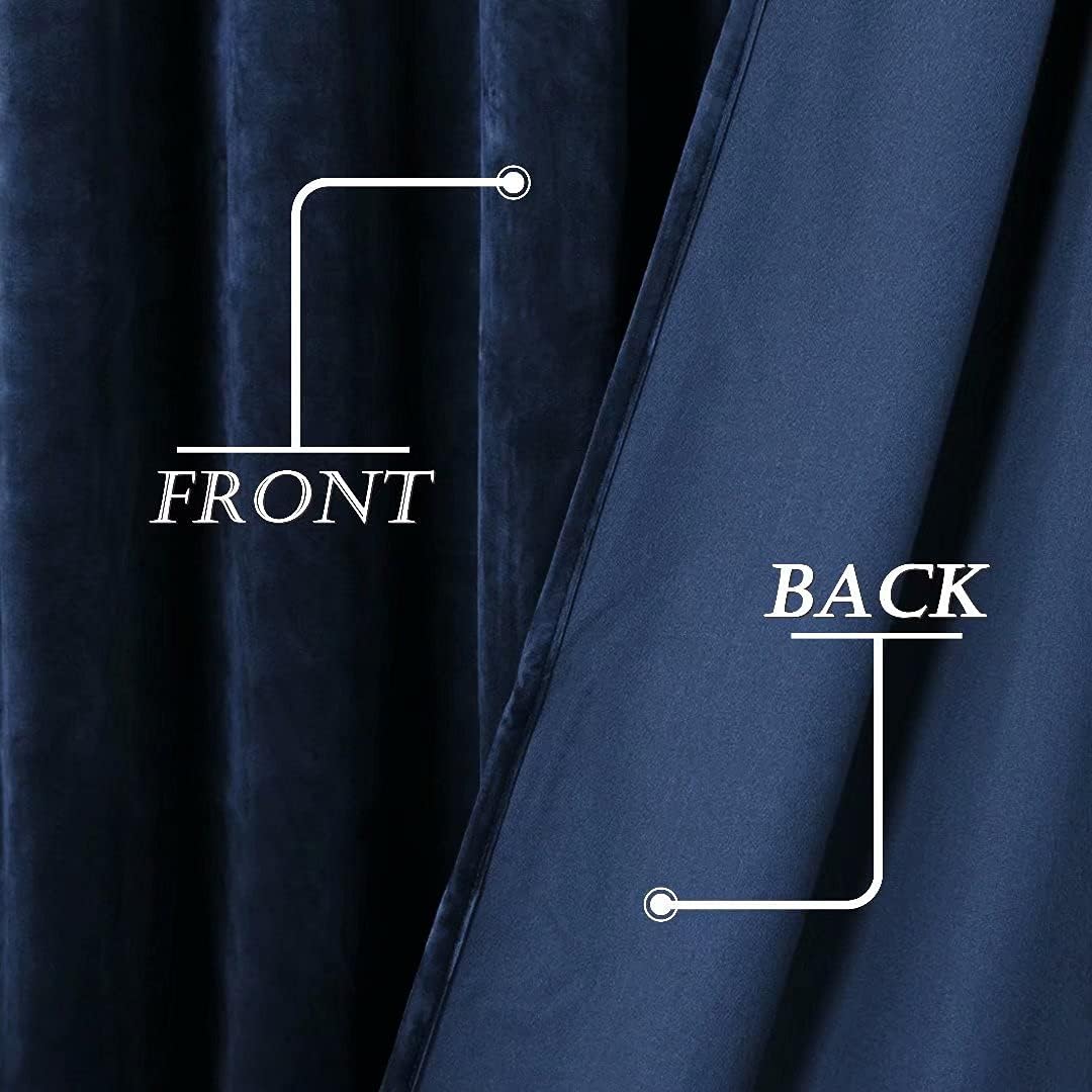 Navy Blue Velvet Curtains for Bedroom 52 x 95 inch Window Drapes for Living Room- 2 Panels