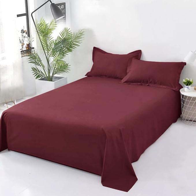 Burgundy Plain Cotton Bedsheet Set – Soft & Durable