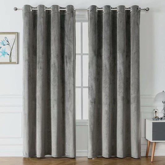 Light Grey Velvet Curtains for Bedroom 52 x 95 inch Window Drapes for Living Room- 2 Panels