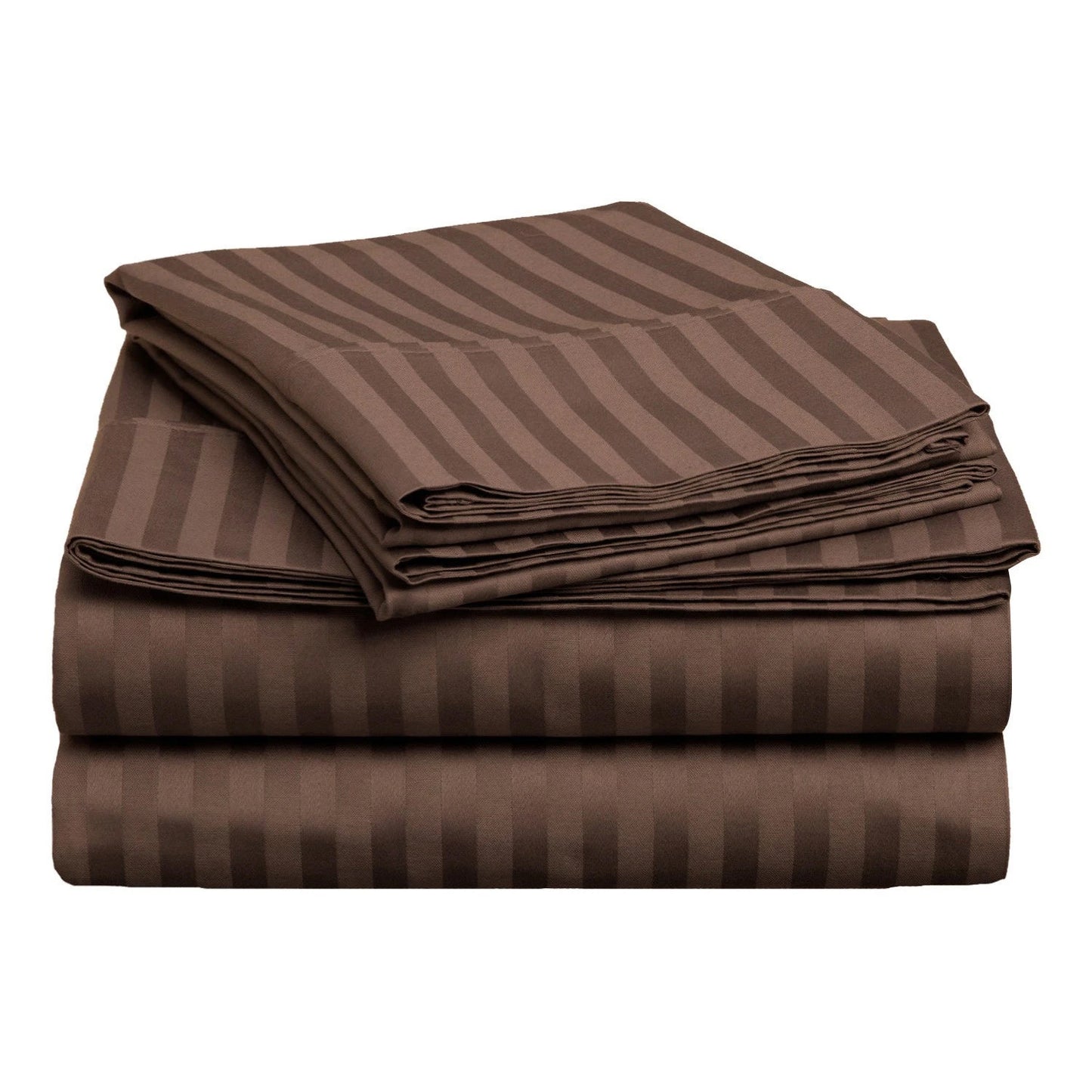 Brown Cotton Satin Stripe Flat Sheet Set