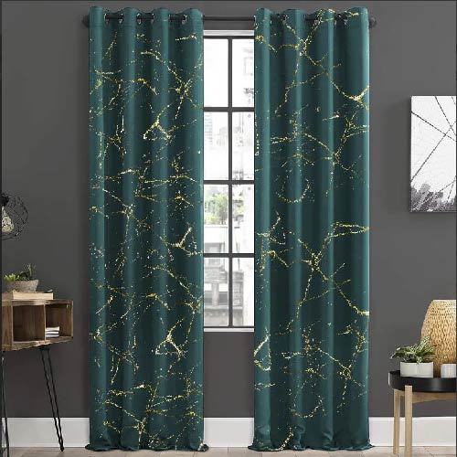 Green Gold Glitter Velvet Curtains - Pair