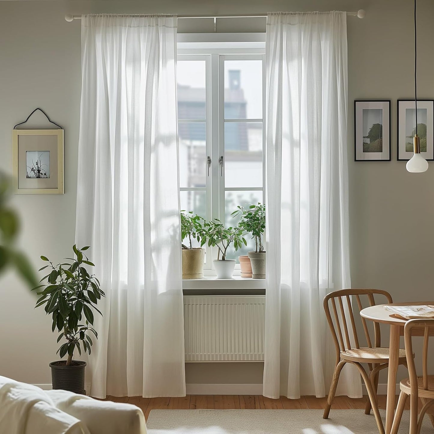 Net Curtains Light Filtering Window Treatment Sheer & Drapes Slot Top Sheer Curtains for Bedroom