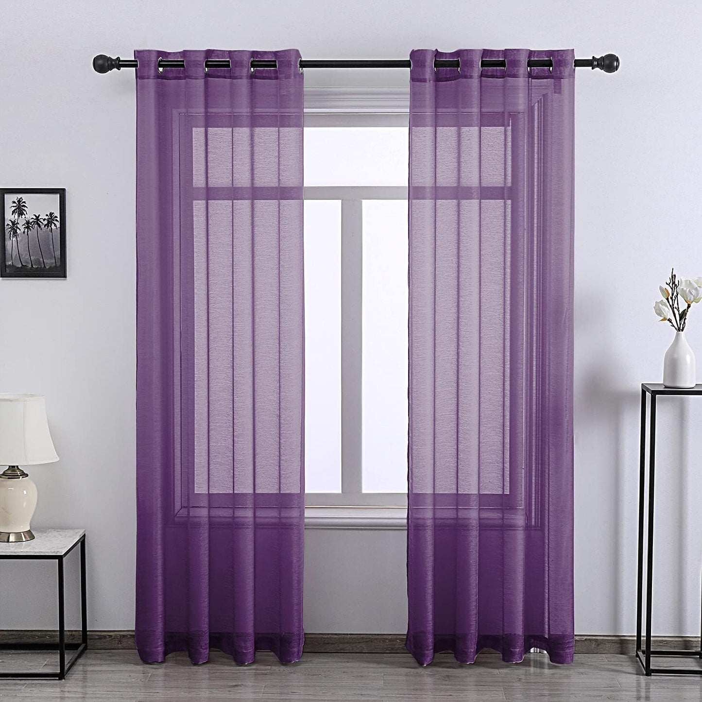 Royal Purple Transparent Pastel Chiffon Curtains - Set of 2