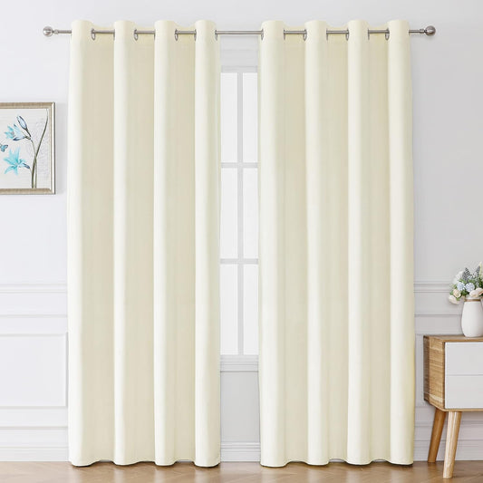 Cream Velvet Curtains for Bedroom 52 x 95 inch - 2 Panels