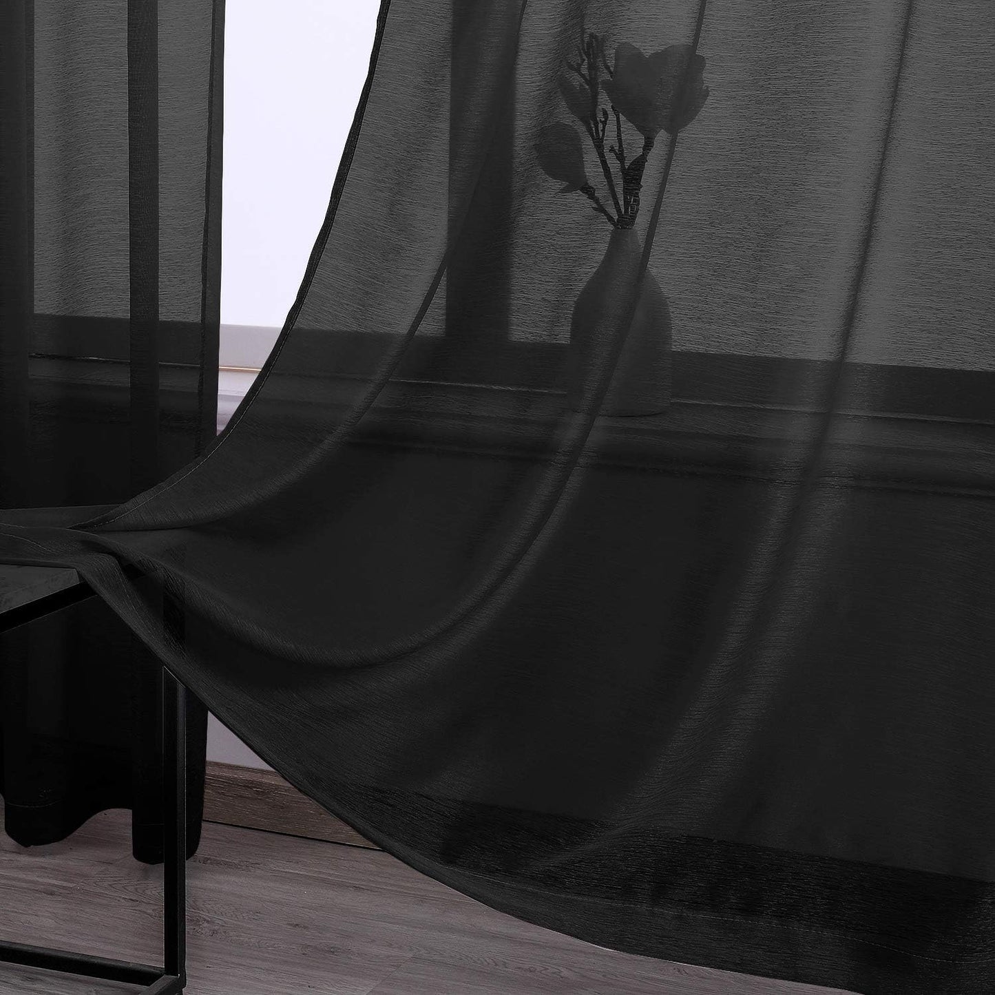 Black Airy Chiffon Curtains- Set of 2