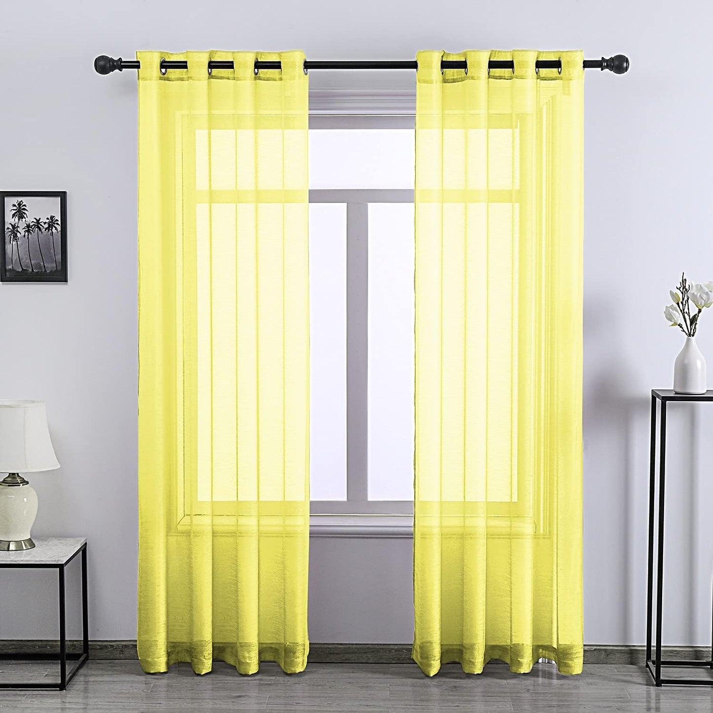 Yellow Chiffon Sheer Curtains- Set of 2