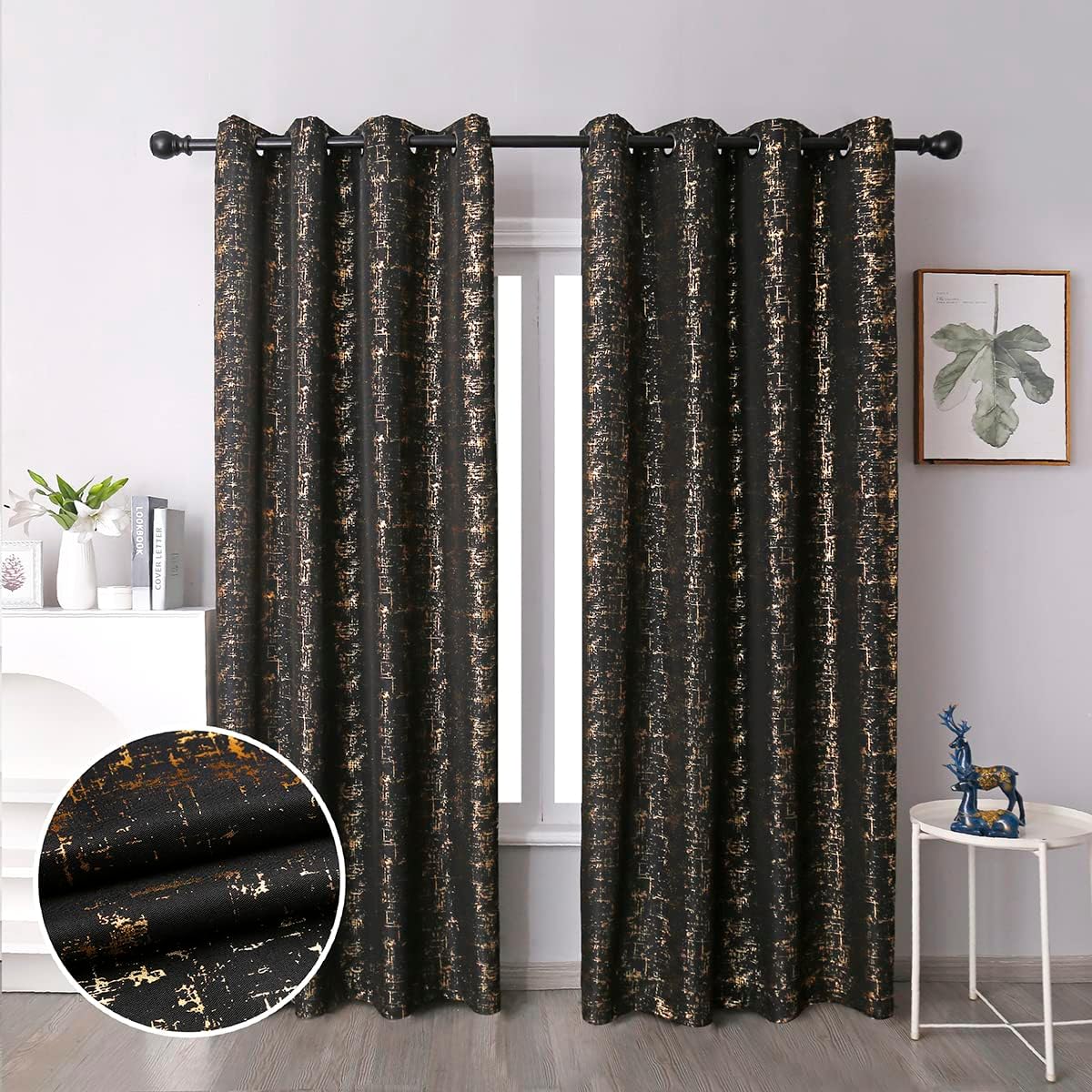 Black Gold Foil Premium Quality Eyelet Curtains